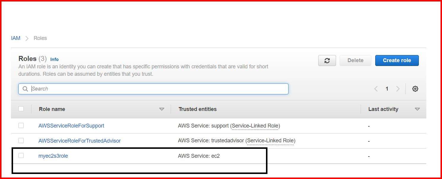 Picture showing the new role created in the IAM services
